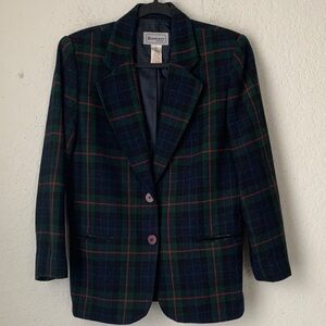 Requirements Women's Tartan Plaid Blazer Green and Red Wool Blend Size 6P